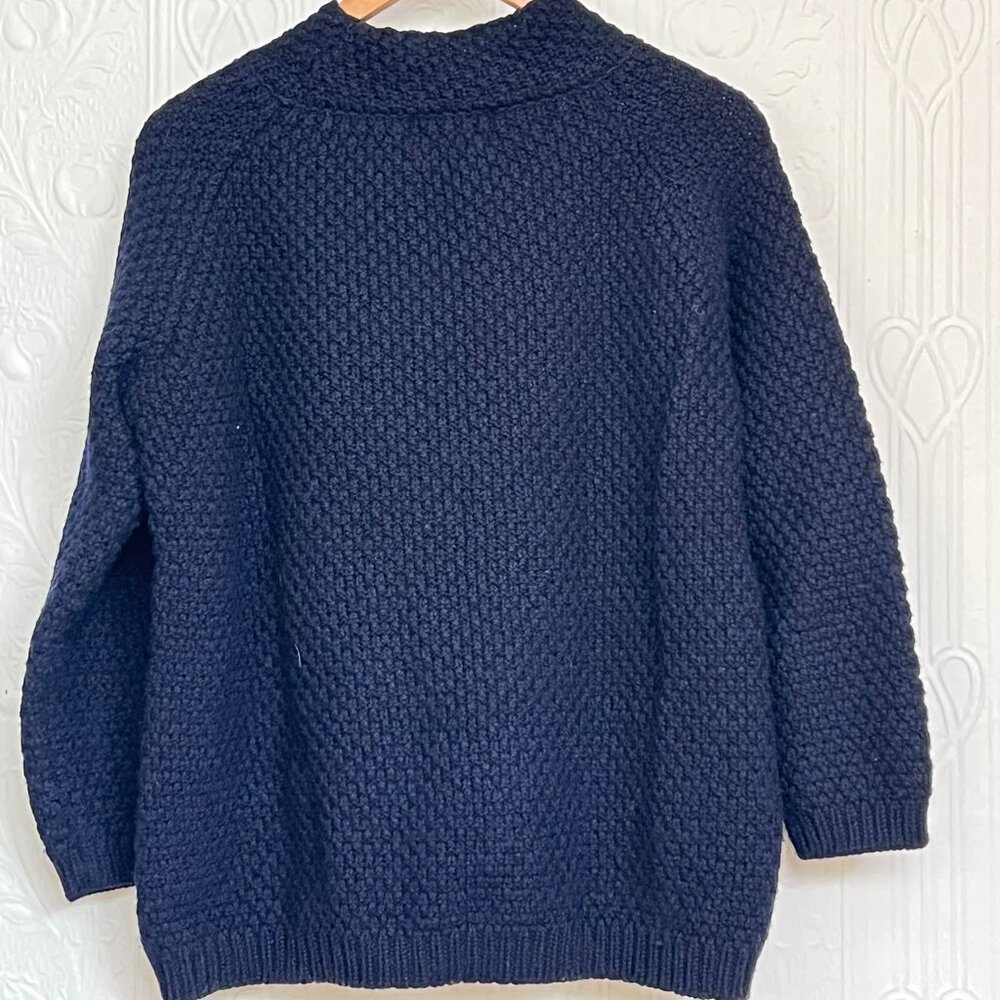 Blarney Aran original irish merino wool basket weave navy sweater size L - Picture 2 of 2